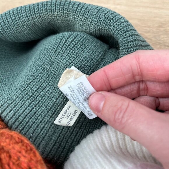 Madewell J Crew Loft Wool Blend Hat Beanie Lot of 3 Orange Green Cream Big Pom - Picture 6 of 13